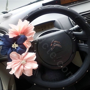 Auto Car Steering Wheel Cover blue Flower Imitation sheepskin Diameter 15 inch 38CM - Black