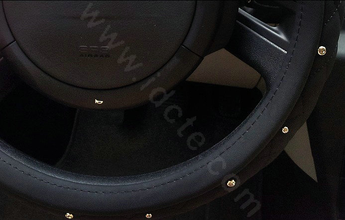 Auto Car Steering Wheel Cover pink Flower Imitation sheepskin Diameter 15 inch 38CM - Black