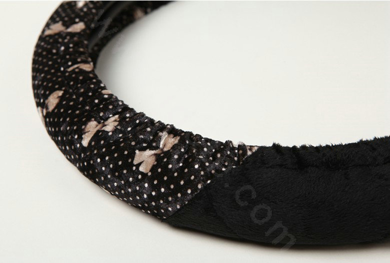 Retro Auto Car Steering Wheel Cover Bowknot Lace Plush Diameter 15 inch 38CM - Black