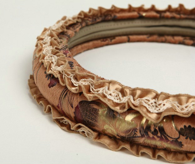 Retro Auto Car Steering Wheel Cover Floral Lace Cotton Diameter 15 inch 38CM - Brown