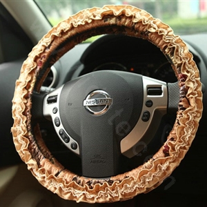 Retro Auto Car Steering Wheel Cover Floral Lace Cotton Diameter 15 inch 38CM - Brown