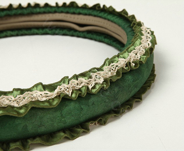 Retro Auto Car Steering Wheel Cover Floral Lace Cotton Diameter 15 inch 38CM - Green