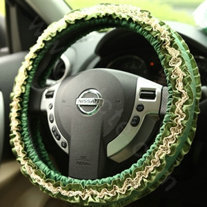 Retro Auto Car Steering Wheel Cover Floral Lace Cotton Diameter 15 inch 38CM - Green