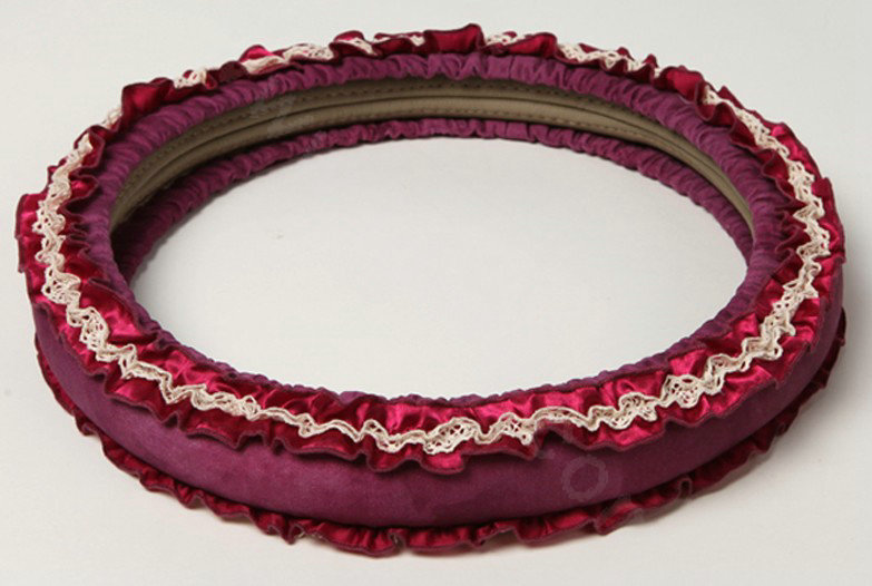 Retro Auto Car Steering Wheel Cover Floral Lace Cotton Diameter 15 inch 38CM - Purple Rose