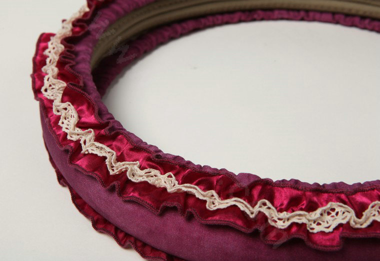 Retro Auto Car Steering Wheel Cover Floral Lace Cotton Diameter 15 inch 38CM - Purple Rose