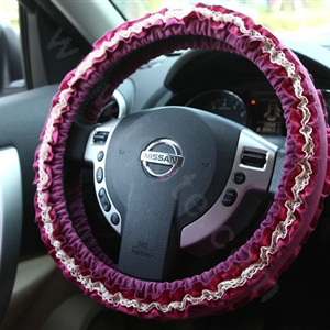 Retro Auto Car Steering Wheel Cover Floral Lace Cotton Diameter 15 inch 38CM - Purple Rose