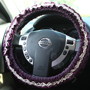 Retro Auto Car Steering Wheel Cover Floral Lace Cotton Diameter 15 inch 38CM - Purple