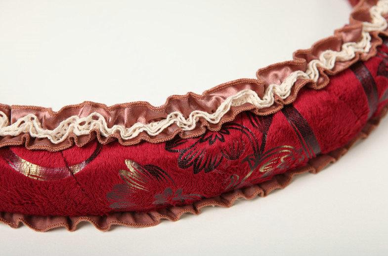 Retro Auto Car Steering Wheel Cover Floral Lace Cotton Diameter 15 inch 38CM - Red