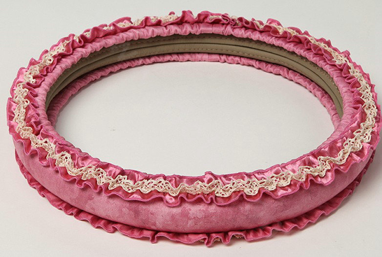 Retro Auto Car Steering Wheel Cover Floral Lace Cotton Diameter 15 inch 38CM - Rose