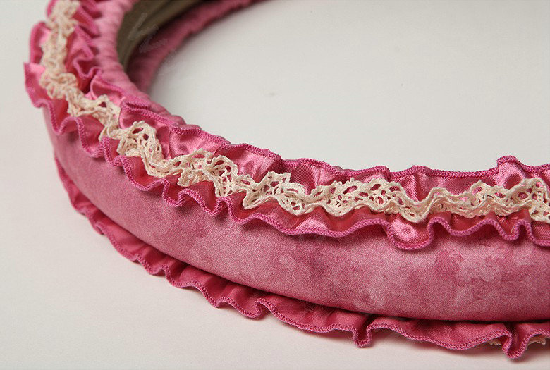 Retro Auto Car Steering Wheel Cover Floral Lace Cotton Diameter 15 inch 38CM - Rose