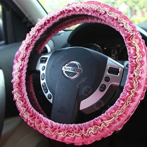 Retro Auto Car Steering Wheel Cover Floral Lace Cotton Diameter 15 inch 38CM - Rose
