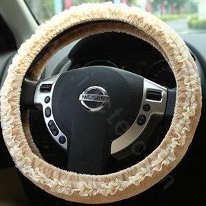 Retro Auto Car Steering Wheel Cover Lace Plush Diameter 15 inch 38CM - Beige