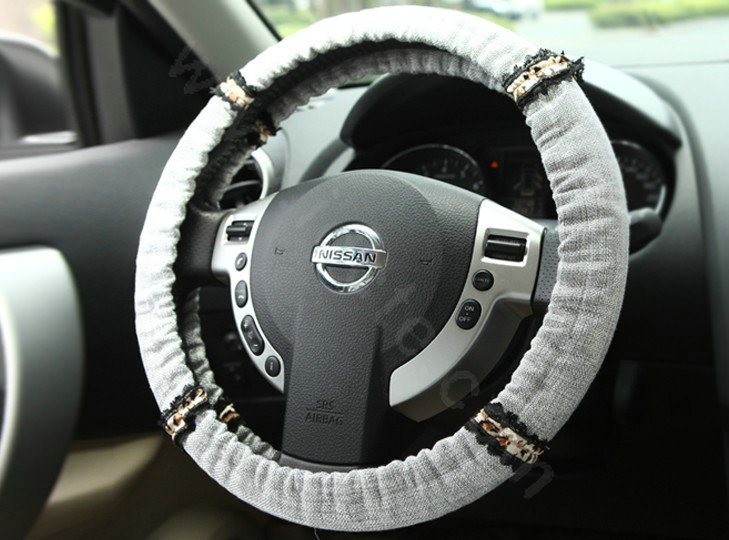 Retro Auto Car Steering Wheel Cover Lace Plush Diameter 15 inch 38CM - Gray