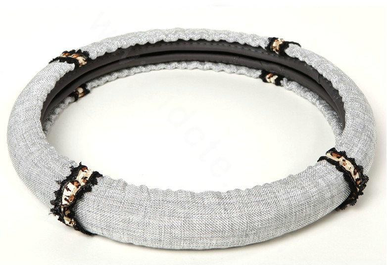 Retro Auto Car Steering Wheel Cover Lace Plush Diameter 15 inch 38CM - Gray