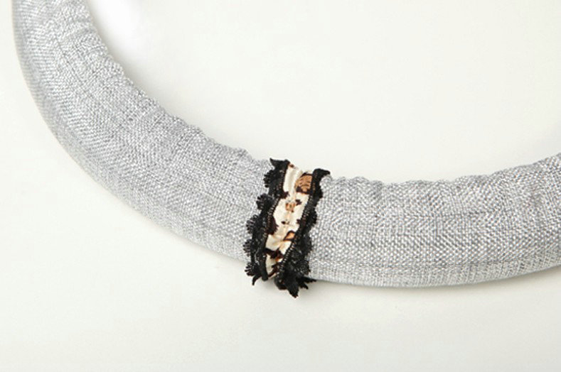 Retro Auto Car Steering Wheel Cover Lace Plush Diameter 15 inch 38CM - Gray