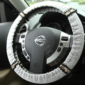 Retro Auto Car Steering Wheel Cover Lace Plush Diameter 15 inch 38CM - Gray