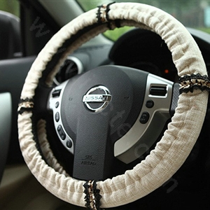 Retro Auto Car Steering Wheel Cover Lace Plush Diameter 15 inch 38CM - Light Brown