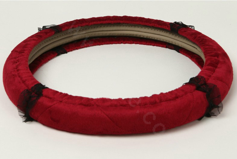 Retro Auto Car Steering Wheel Cover Lace Plush Diameter 15 inch 38CM - Red