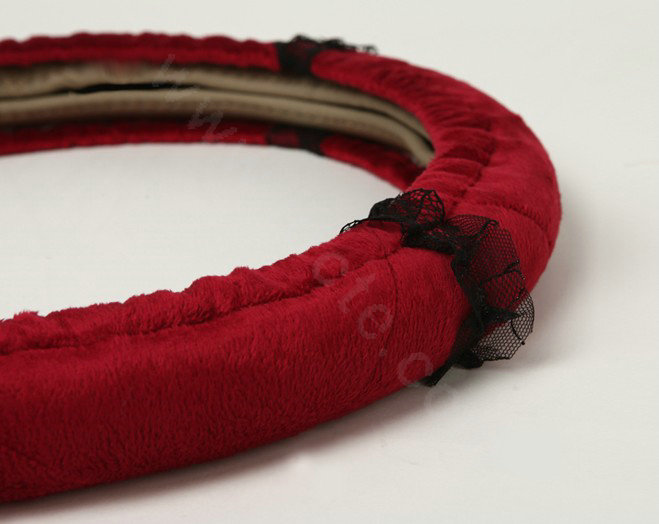 Retro Auto Car Steering Wheel Cover Lace Plush Diameter 15 inch 38CM - Red