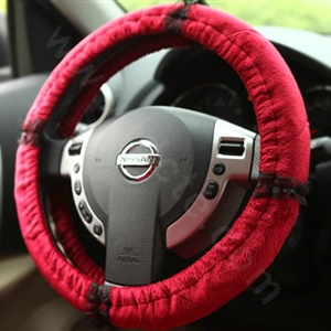 Retro Auto Car Steering Wheel Cover Lace Plush Diameter 15 inch 38CM - Red