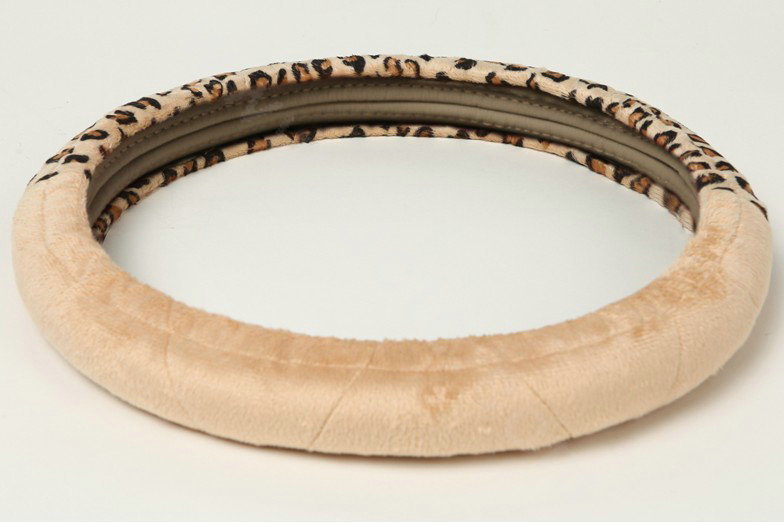 Retro Auto Car Steering Wheel Cover Leopard Lace Plush Diameter 15 inch 38CM - Beige