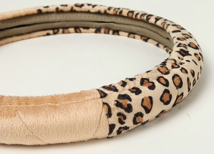 Retro Auto Car Steering Wheel Cover Leopard Lace Plush Diameter 15 inch 38CM - Beige