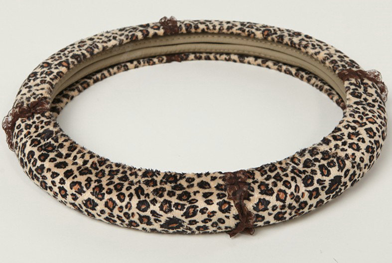 Retro Auto Car Steering Wheel Cover Leopard Lace Plush Diameter 15 inch 38CM - Brown