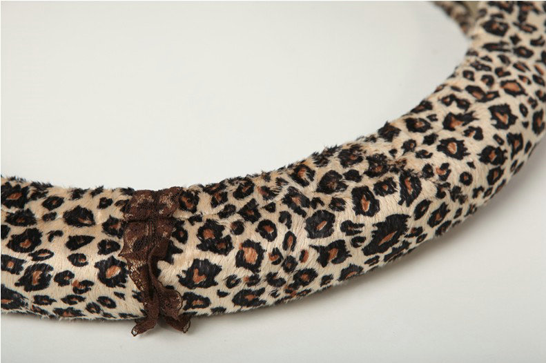 Retro Auto Car Steering Wheel Cover Leopard Lace Plush Diameter 15 inch 38CM - Brown