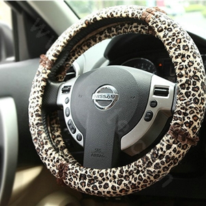 Retro Auto Car Steering Wheel Cover Leopard Lace Plush Diameter 15 inch 38CM - Brown