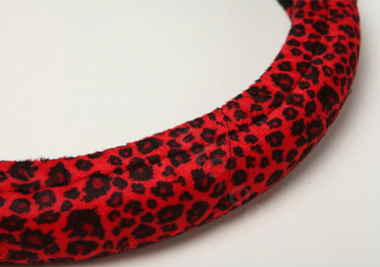 Retro Auto Car Steering Wheel Cover Leopard Lace Plush Diameter 15 inch 38CM - Red Black