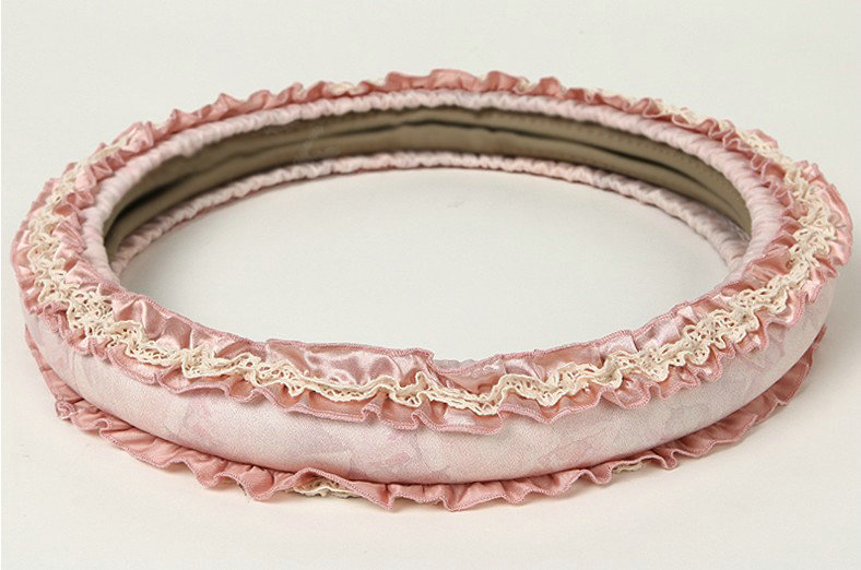 Retro Auto Car Steering Wheel Cover Rose Lace Cotton Diameter 15 inch 38CM - Pink