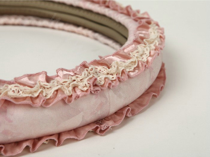 Retro Auto Car Steering Wheel Cover Rose Lace Cotton Diameter 15 inch 38CM - Pink
