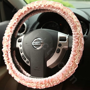 Retro Auto Car Steering Wheel Cover Rose Lace Cotton Diameter 15 inch 38CM - Pink