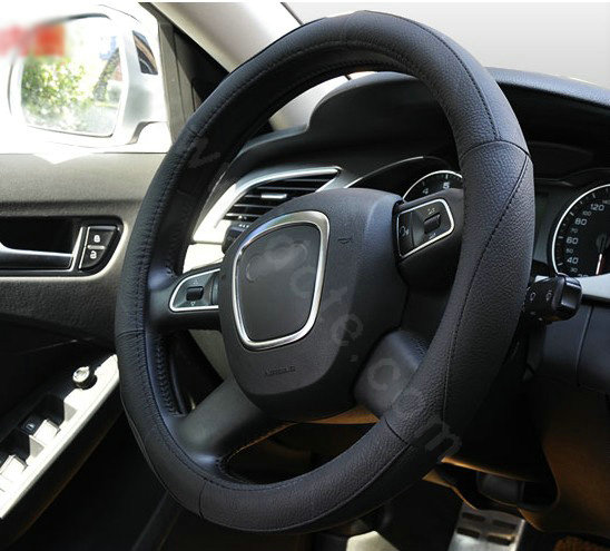 Yapoo Auto Car Steering Wheel Cover leather Diameter 15 inch 38CM - Black