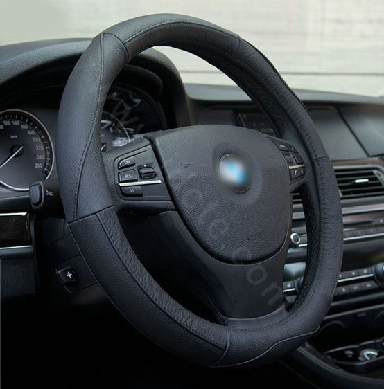 Yapoo Auto Car Steering Wheel Cover leather Diameter 15 inch 38CM - Black