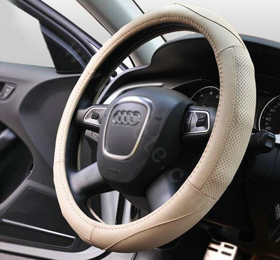 Yapoo Auto Car Steering Wheel Cover leather Eyelet Diameter 15 inch 38CM - Beige