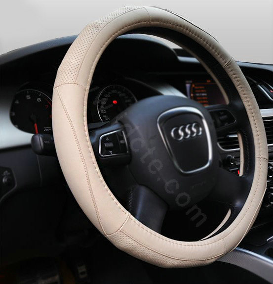 Yapoo Auto Car Steering Wheel Cover leather Eyelet Diameter 15 inch 38CM - Beige