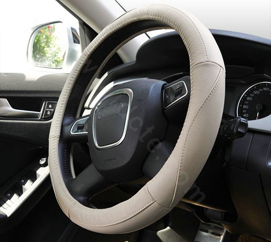 Yapoo Auto Car Steering Wheel Cover leather Ripple Diameter 15 inch 38CM - Beige