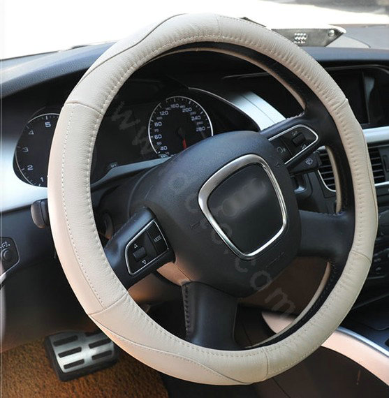 Yapoo Auto Car Steering Wheel Cover leather Ripple Diameter 15 inch 38CM - Beige