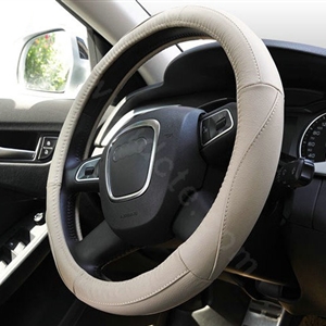 Yapoo Auto Car Steering Wheel Cover leather Ripple Diameter 15 inch 38CM - Beige