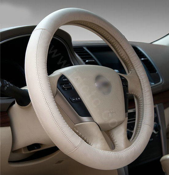 Yapoo Auto Car Steering Wheel Cover leather Splice Diameter 15 inch 38CM - Beige