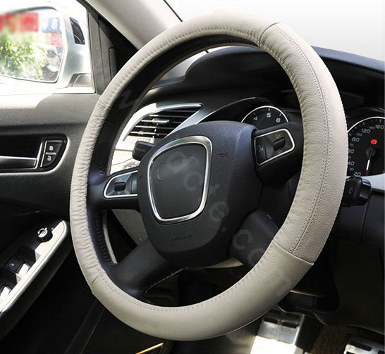 Yapoo Auto Car Steering Wheel Cover leather Splice Diameter 15 inch 38CM - Beige