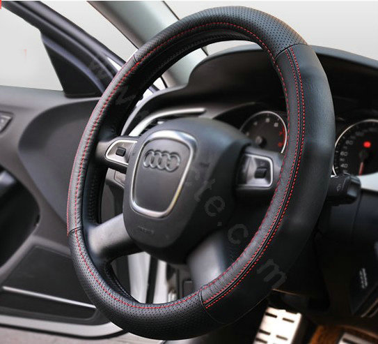 Yapoo Auto Car Steering Wheel Cover leather Splice Diameter 15 inch 38CM - Black