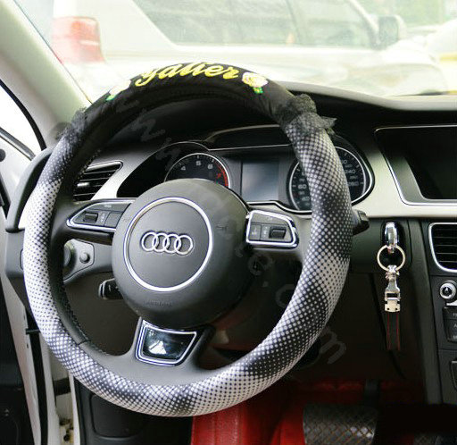 Yle Auto Car Steering Wheel Cover Dots Lace Superfibers Diameter 15 inch 38CM - Black White