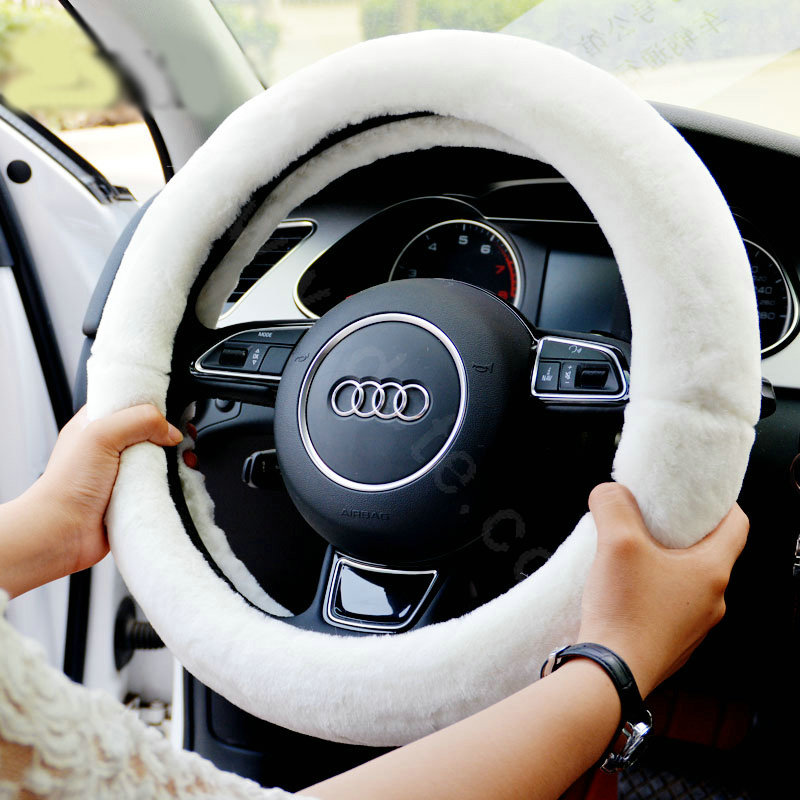 Yle Auto Car Steering Wheel Cover Faux Mink hair Diameter 15 inch 38CM - White