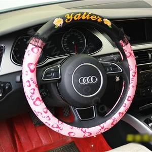 Yle Auto Car Steering Wheel Cover Heart Lace Superfibers Diameter 15 inch 38CM - Pink
