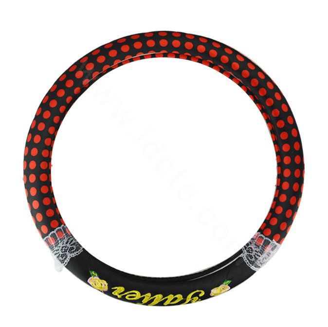 Yle Auto Car Steering Wheel Cover Lace Dots Superfibers Diameter 15 inch 38CM - Red Black