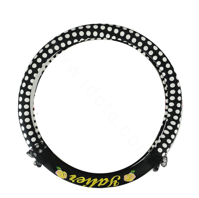 Yle Auto Car Steering Wheel Cover Lace Dots Super fibers Diameter 15 inch 38CM - White Black