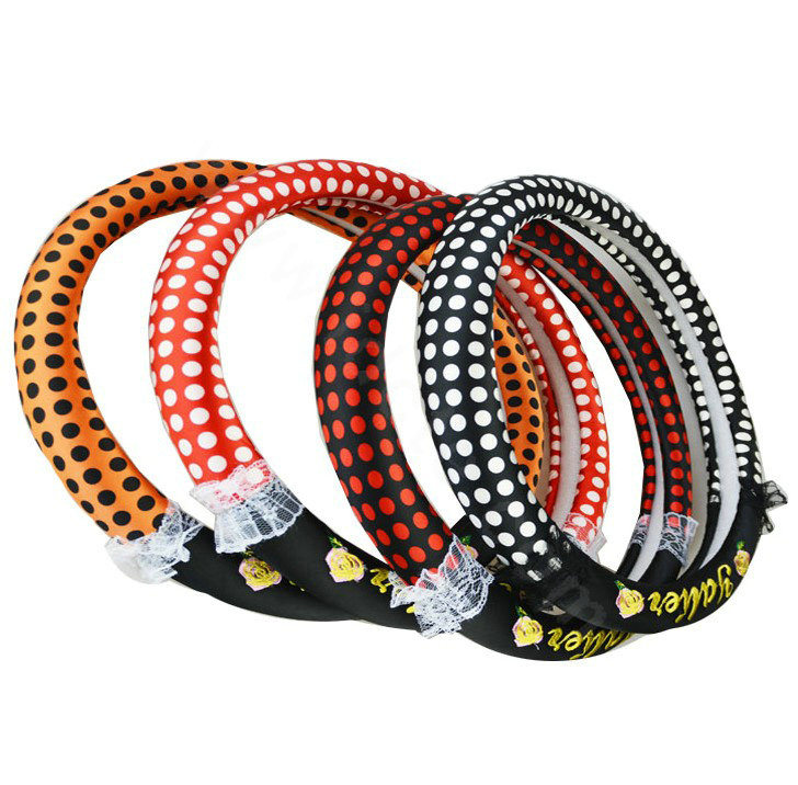 Yle Auto Car Steering Wheel Cover Lace Dots Super fibers Diameter 15 inch 38CM - White Black