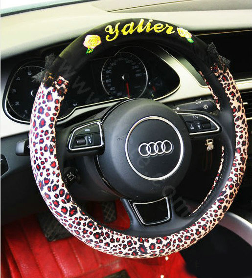 Yle Auto Car Steering Wheel Cover Lace Leopard Superfibers Diameter 15 inch 38CM - Red
